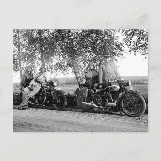 Alte Krafträder Vintages Schwarzweiß-Foto Postkarte (Vorderseite)