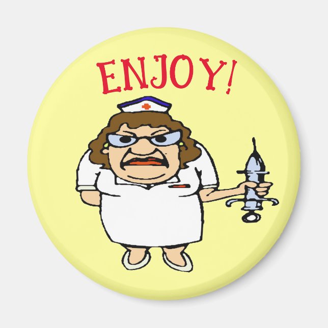 Alte Krankenschwester bennt über Magnet (Vorne)