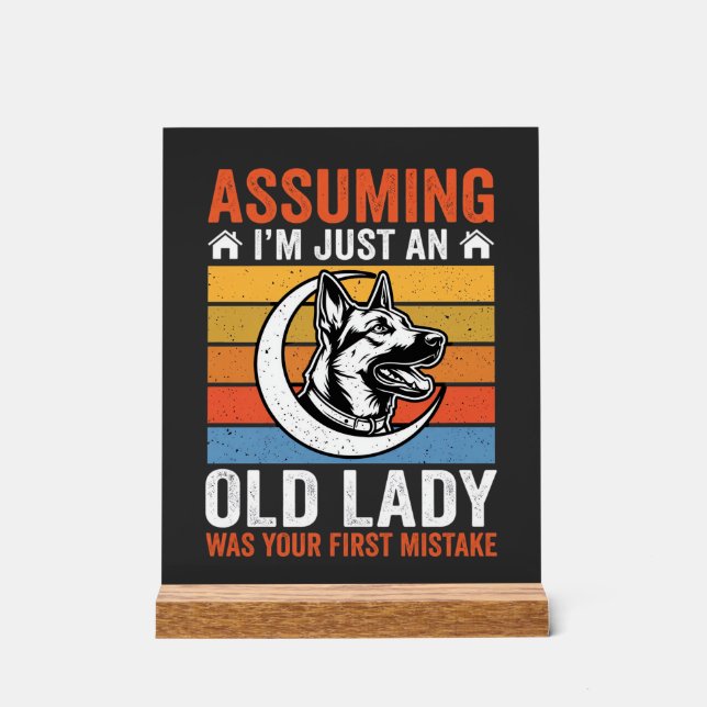 Alte Lady-Hund-Warnung Retro Acrylschild (Vorderseite)