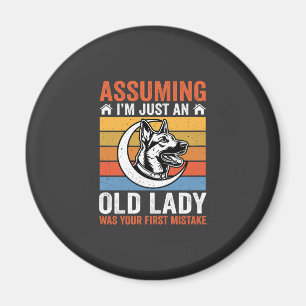 Alte Lady-Hund-Warnung Retro Magnet
