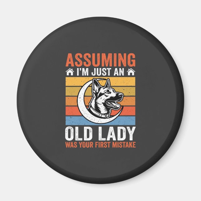 Alte Lady-Hund-Warnung Retro Magnet (Vorne)