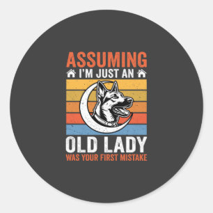 Alte Lady-Hund-Warnung Retro Runder Aufkleber