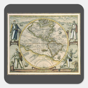 Alte Landkarte, 1596, America Sive Novus Orbis Quadratischer Aufkleber