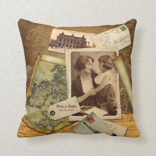 Alte Landkarte Postkarten Papier Collage Vintage F Kissen