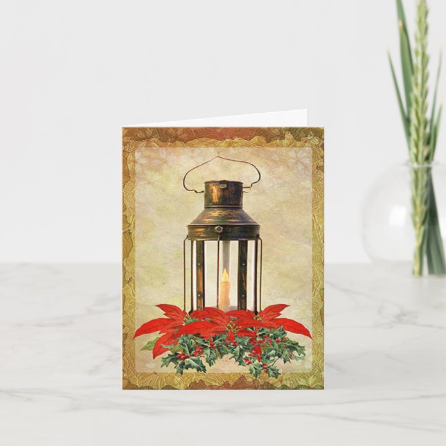 Alte Laterne in Rahmen Weihnachten Karte (Vorderseite)