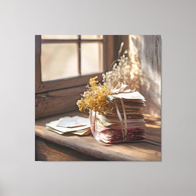 Alte Liebe mit Band getippte Buchstaben Leinwanddruck (Vorderseite)