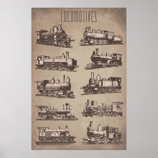 Alte Lokomotiven | Schiene | Zug | Vintages Papier Poster