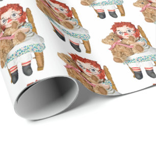 alte Lumpenpuppe mit Teddybär Geschenkpapier