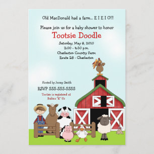 Alte MacDonald EIEIO Bauernhofbarnyard-Babyparty Einladung