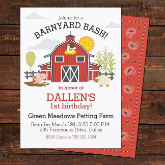 Alte Macdonald Farm Barnyard 1. Geburtstag Party Einladung