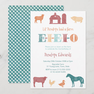 Alte MacDonald Geburtstagsparty, Bauernhof-Zoo Einladung