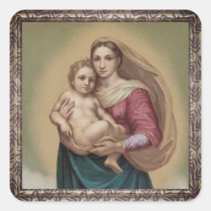 Alte Madonna mit Kind Quadratischer Aufkleber