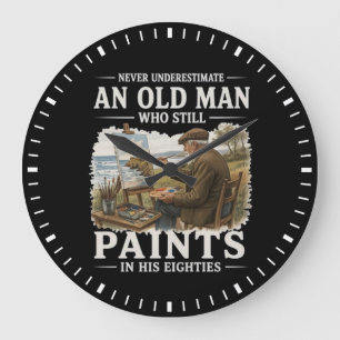 Alte-Mann-Maler-Leuchtturm-Seelandschaft-Aquarell Große Wanduhr