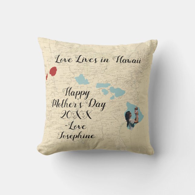 Alte Map Liebe lebt in Hawaii Staat Gestaltetes Fo Kissen (Vorderseite)
