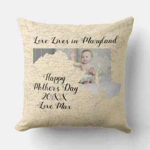 Alte Map Liebe lebt in Maryland Staat gestyltes Fo Kissen