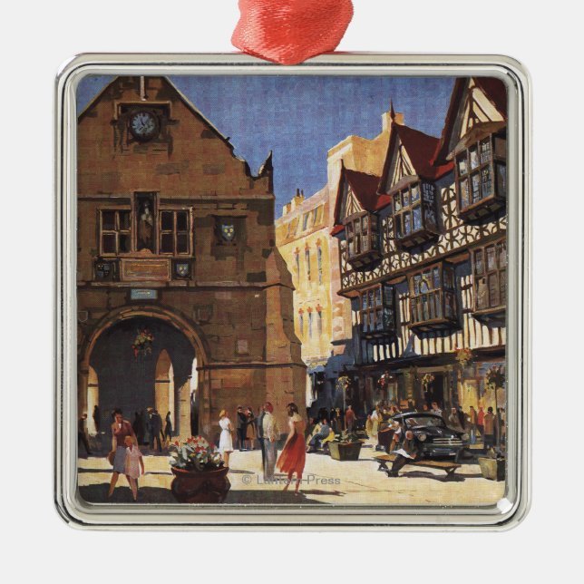 Alte Markt-Hall-Ansicht-britisches Silbernes Ornament (Vorne)
