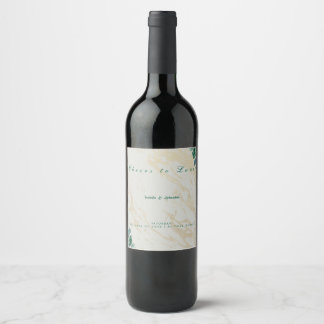 alte Marmor- und Eukalyptus-Monogramm-Hochzeitsauf Weinetikett