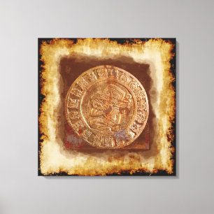 Alte Maya Carved Metal Art Disk Wrapped Canvas Leinwanddruck
