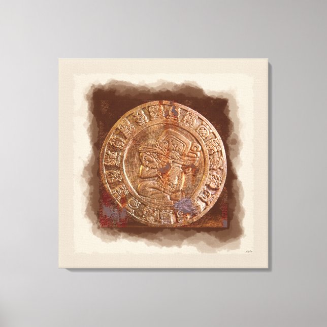 Alte Maya Carved Metal Art Disk Wrapped Canvas Leinwanddruck (Vorderseite)