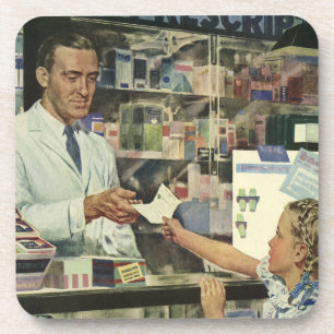 Alte Medizin, Apotheker und Mädchen in der Apothek Getränkeuntersetzer