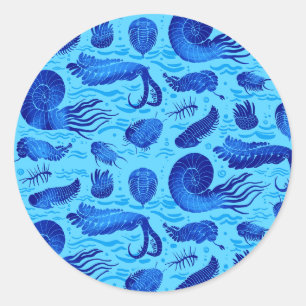 Alte Meerestiere: Trilobiten, Anomalocaris.. Runder Aufkleber