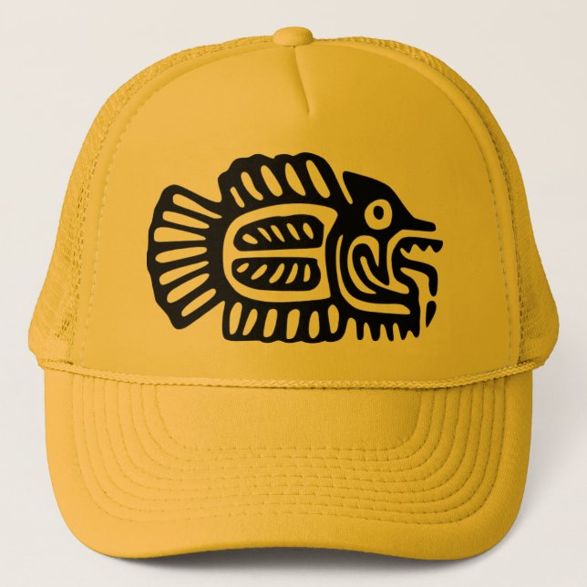 Alte mexikanische Fisch-Motiv-Kappe Truckerkappe (Vorderseite)