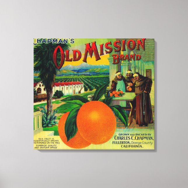 Alte Mission Orange LabelFullerton, CA Leinwanddruck (Vorderseite)