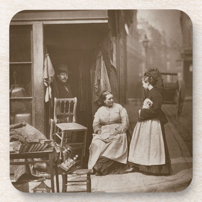 Alte Möbel, "vom Straßen-Leben in London", 1877- Getränkeuntersetzer (Vorderseite)