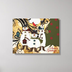 Alte Mode Abstrakt Snowmen   Saison Greetings Leinwanddruck