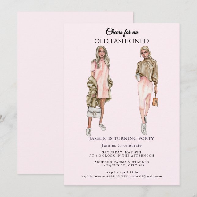 Alte Mode" Geburtstag Einladung (Vorne/Hinten)