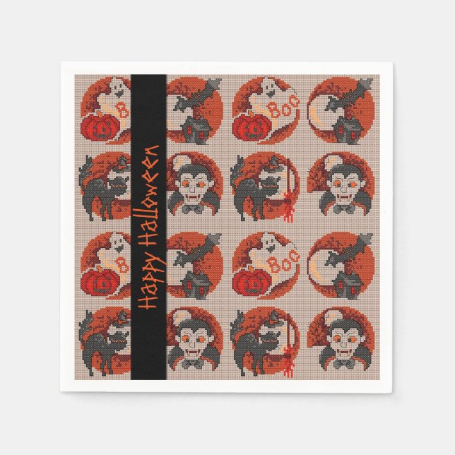 Alte Mode Halloween-Imitate Kreuzstich Napkins Serviette (Vorderseite)