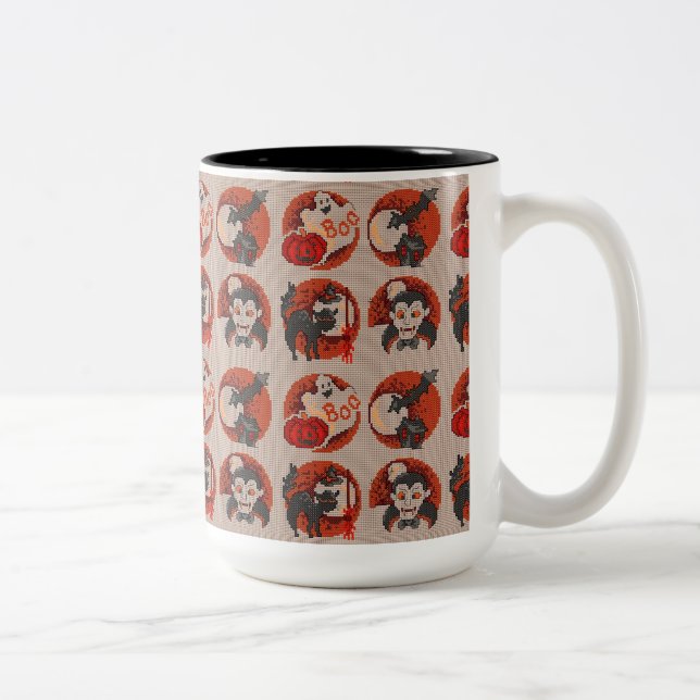 Alte Mode Halloween Imitate Kreuzstich Tasse (Rechts)