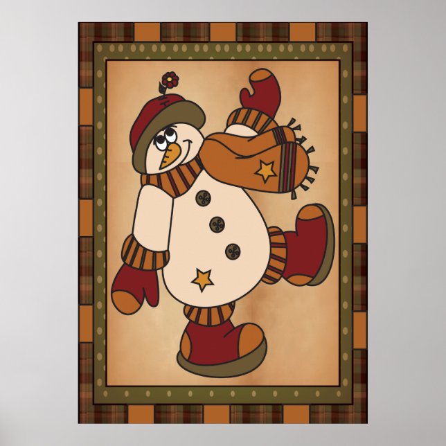 Alte Mode Stilvoll Schneemann Kunst in Karierter F Poster (Vorne)