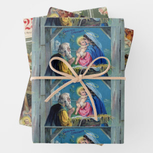 Alte Mode Weihnachten Postkarten Krippengel 3 Geschenkpapier Set