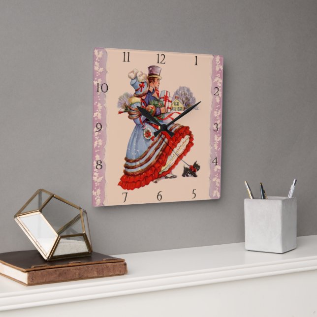 Alte Mode Weihnachtszeit Quadratische Wanduhr (Büro)