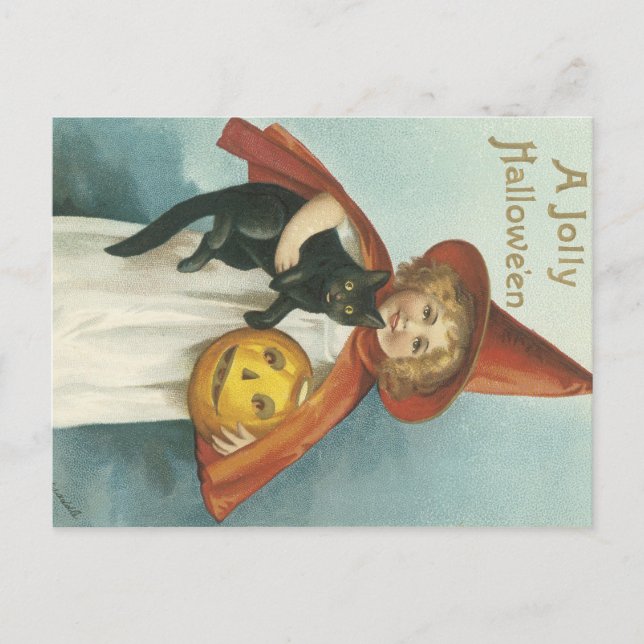 Alte modische Halloween Jolly Little Hexe Postkarte (Vorderseite)