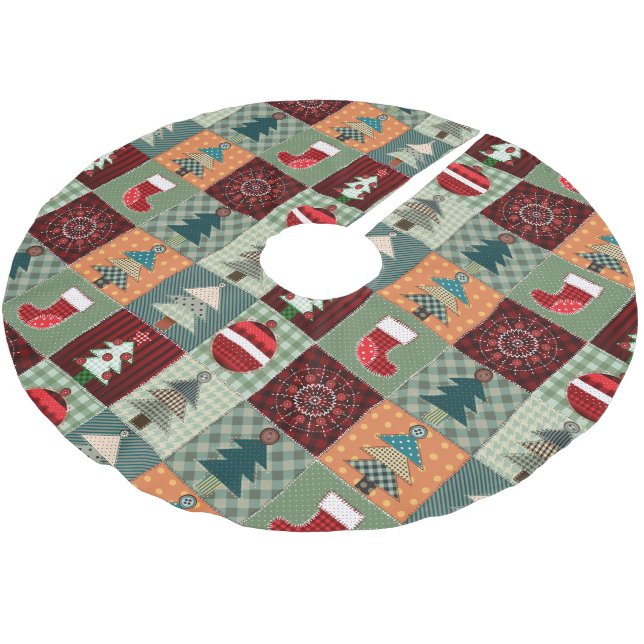 Alte, modische Landmuster Polyester Weihnachtsbaumdecke (Schrägansicht)
