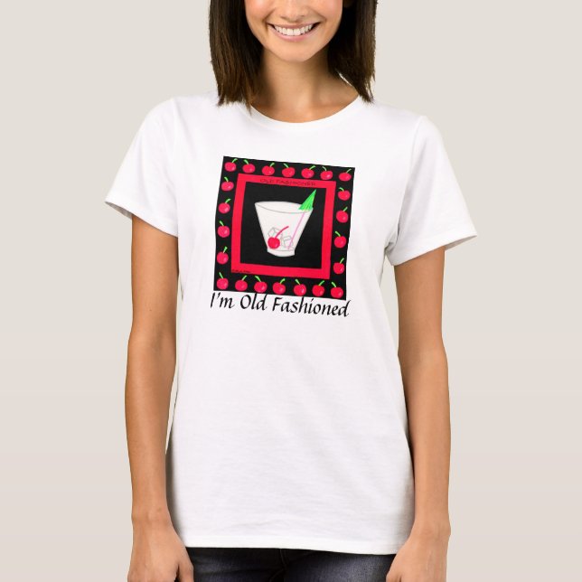 Alte modische Retro Drink Red Cherries auf schwarz T-Shirt (Vorderseite)