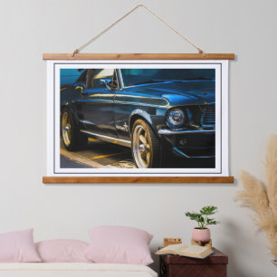 Alte Muscle Klassiker Auto Details Fahrer Fahren Wandteppich Mit Holzrahmen