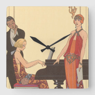 Alte Musik, Art Deco Pianist Musiker Sänger Quadratische Wanduhr