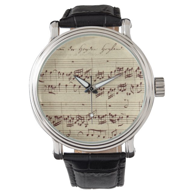 Alte Musiknoten - Bach-Musikblatt Armbanduhr (Vorderseite)