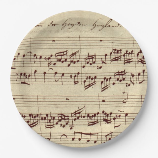Alte Musiknoten - Bach-Musikblatt Pappteller (Vorderseite)