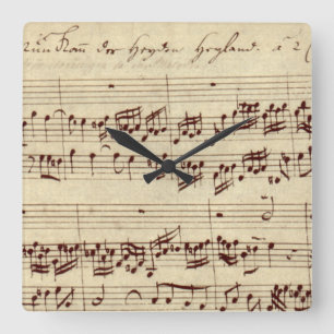 Alte Musiknoten - Bach-Musikblatt Quadratische Wanduhr