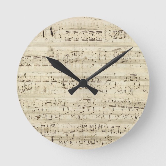 Alte Musiknoten - Chopin-Musikblatt Runde Wanduhr (Vorderseite)
