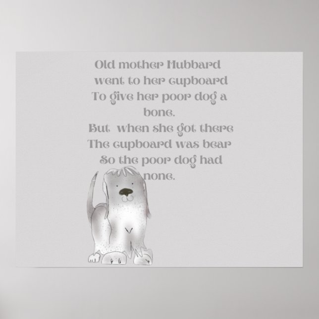 Alte Mutter Hubbard Cartoon Spaß in Grau Poster (Vorne)