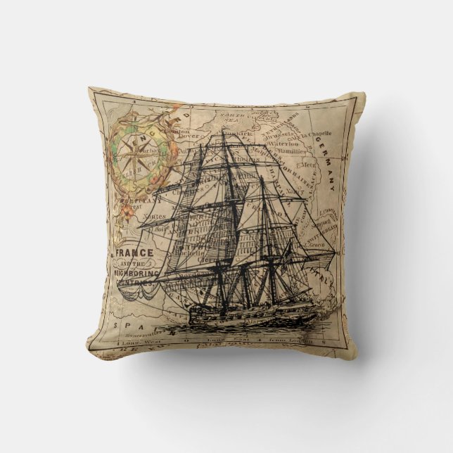 Alte nautische Karte dekorative Accent Throw Kisse Kissen (Vorderseite)