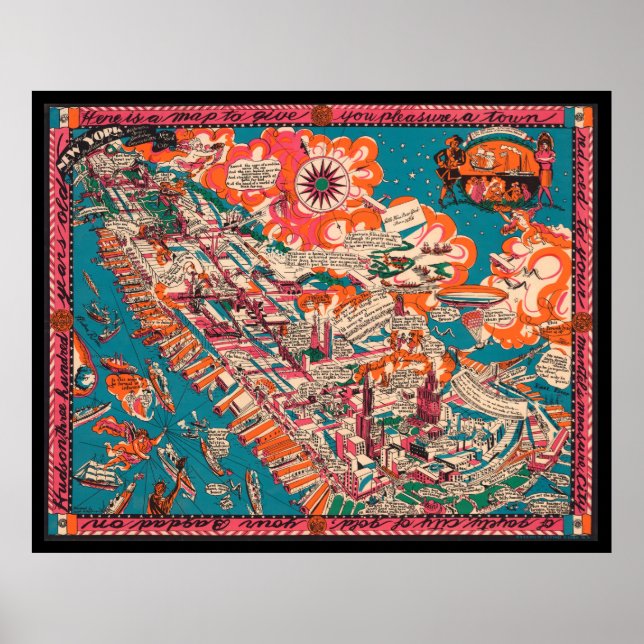 Alte New Yorker Stadtbildkarte (1925) Poster (Vorne)