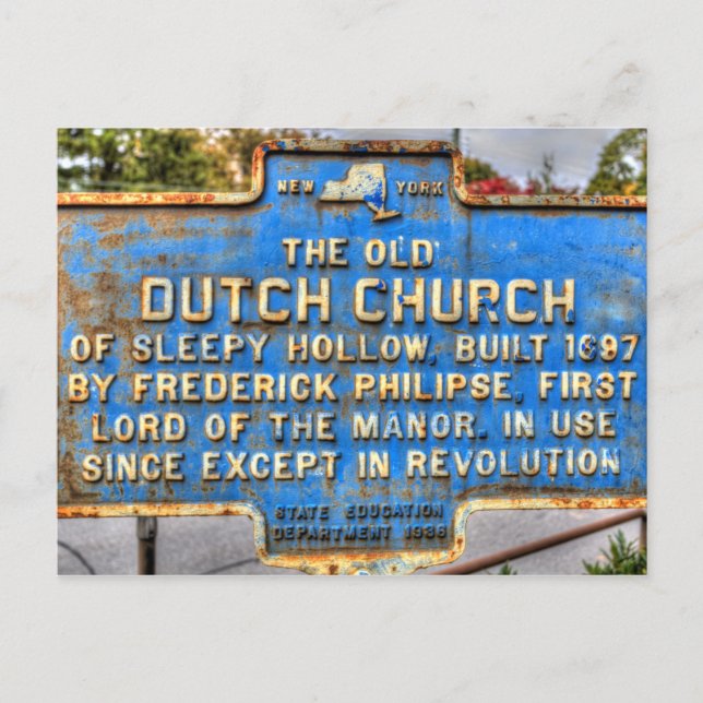 Alte niederländische Kirche Sleepy Hollow Sign Postkarte (Vorderseite)