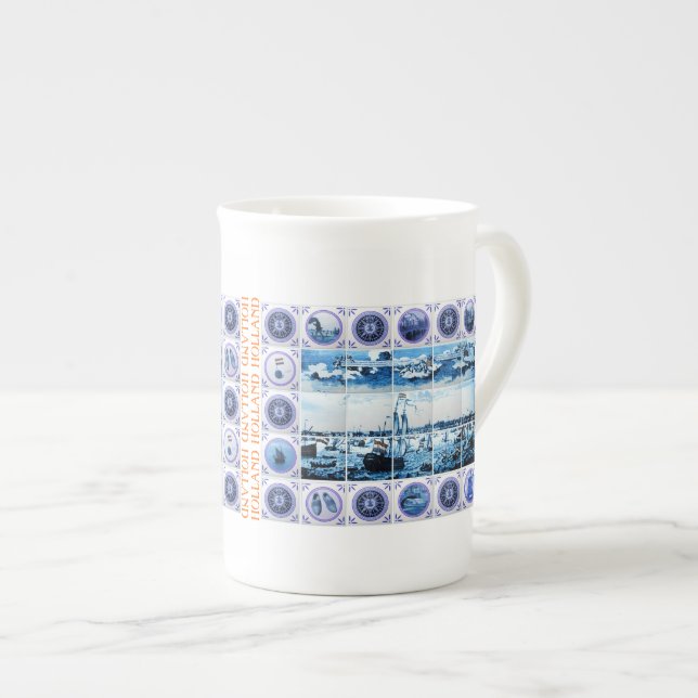 Alte niederländische Seeart hollands Delftware Prozellantasse (Vorderseite Rechts)