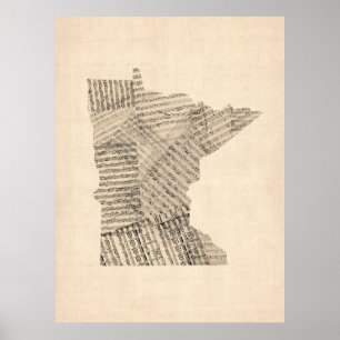 Alte Notenen-Karte von Minnesota Poster